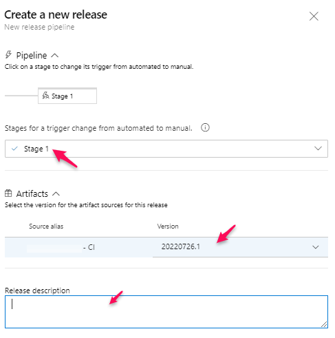 Azure DevOps Release - Create new release