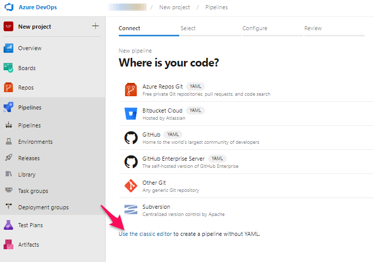 Azure DevOps New pipeline